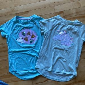 2 Cat and Jack flip sequins shirts 6/6x. Unicorn. Hedgehog.